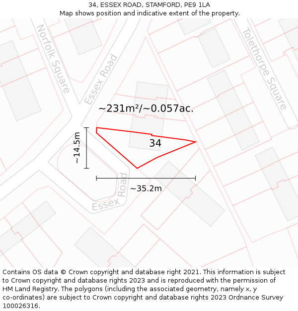 34, ESSEX ROAD, STAMFORD, PE9 1LA: Plot and title map