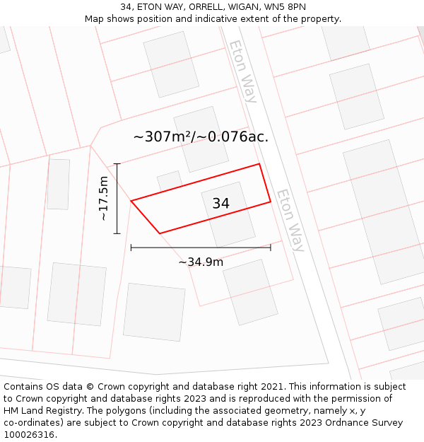 34, ETON WAY, ORRELL, WIGAN, WN5 8PN: Plot and title map