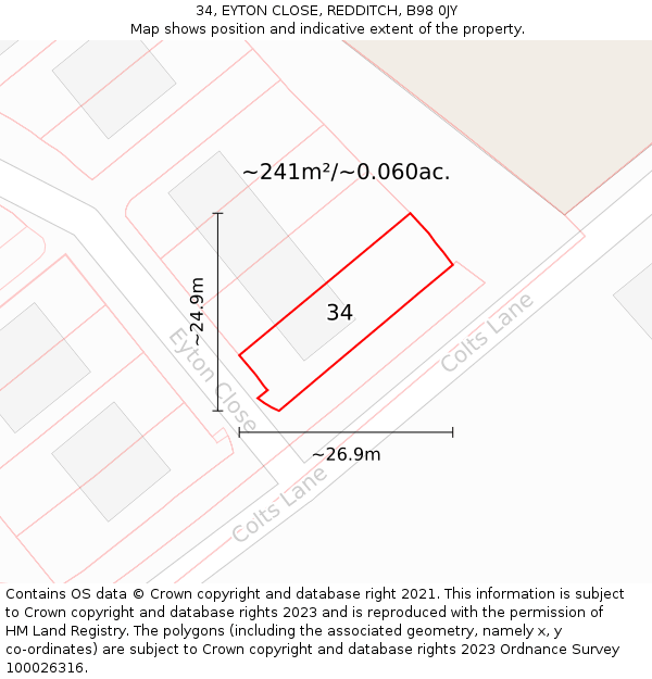 34, EYTON CLOSE, REDDITCH, B98 0JY: Plot and title map