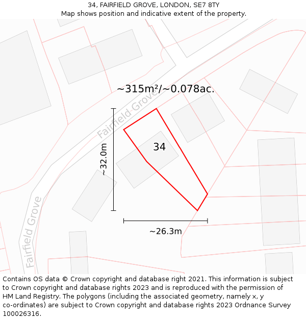 34, FAIRFIELD GROVE, LONDON, SE7 8TY: Plot and title map