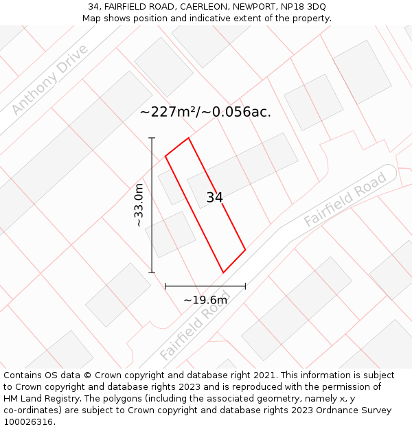 34, FAIRFIELD ROAD, CAERLEON, NEWPORT, NP18 3DQ: Plot and title map