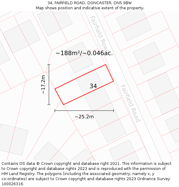 34, FAIRFIELD ROAD, DONCASTER, DN5 9BW: Plot and title map