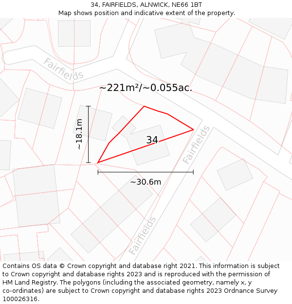 34, FAIRFIELDS, ALNWICK, NE66 1BT: Plot and title map