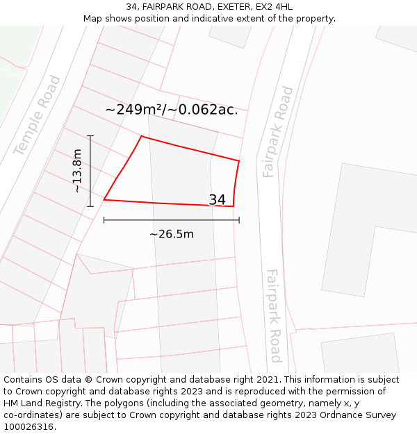 34, FAIRPARK ROAD, EXETER, EX2 4HL: Plot and title map