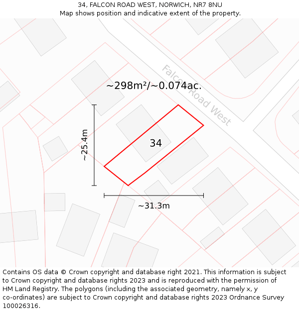 34, FALCON ROAD WEST, NORWICH, NR7 8NU: Plot and title map