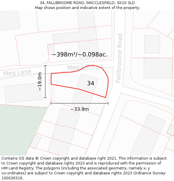 34, FALLIBROOME ROAD, MACCLESFIELD, SK10 3LD: Plot and title map