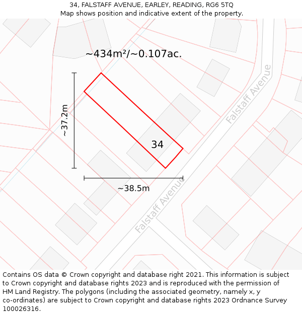 34, FALSTAFF AVENUE, EARLEY, READING, RG6 5TQ: Plot and title map