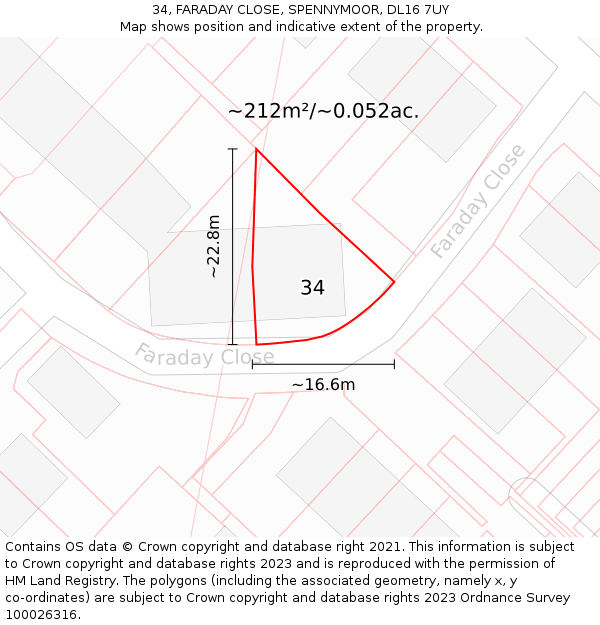 34, FARADAY CLOSE, SPENNYMOOR, DL16 7UY: Plot and title map