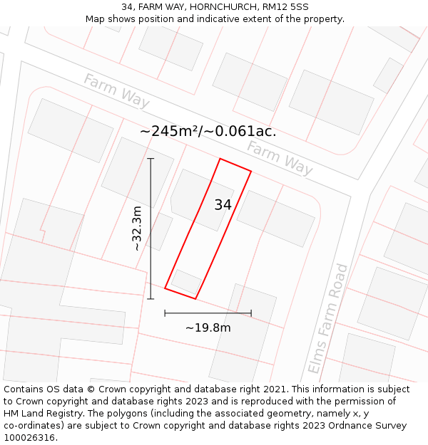 34, FARM WAY, HORNCHURCH, RM12 5SS: Plot and title map