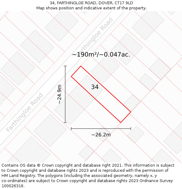 34, FARTHINGLOE ROAD, DOVER, CT17 9LD: Plot and title map