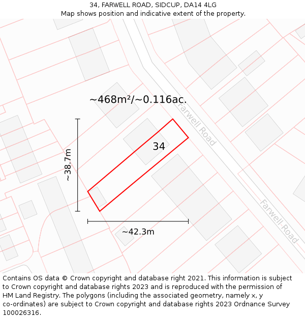 34, FARWELL ROAD, SIDCUP, DA14 4LG: Plot and title map