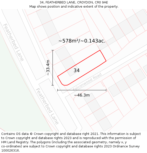 34, FEATHERBED LANE, CROYDON, CR0 9AE: Plot and title map