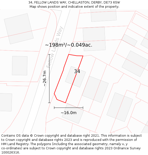34, FELLOW LANDS WAY, CHELLASTON, DERBY, DE73 6SW: Plot and title map