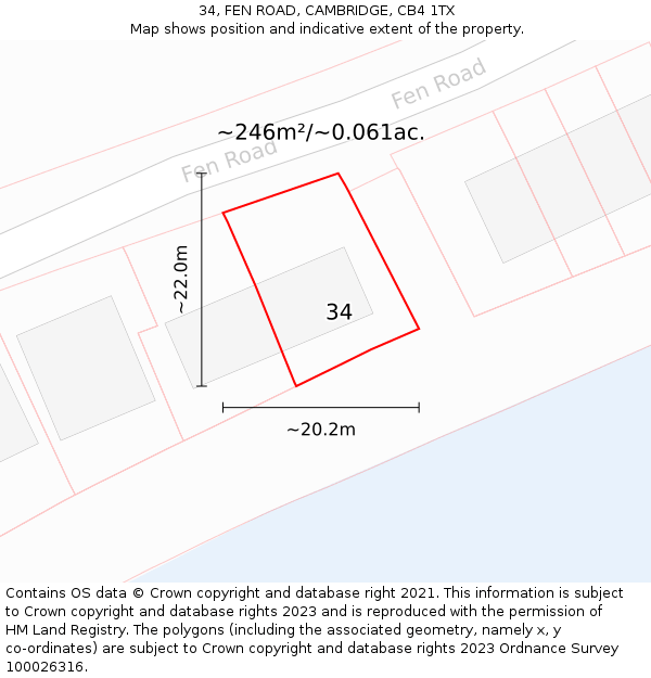 34, FEN ROAD, CAMBRIDGE, CB4 1TX: Plot and title map