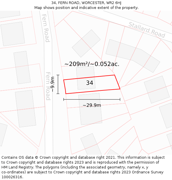 34, FERN ROAD, WORCESTER, WR2 6HJ: Plot and title map