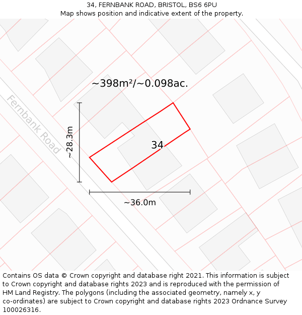34, FERNBANK ROAD, BRISTOL, BS6 6PU: Plot and title map