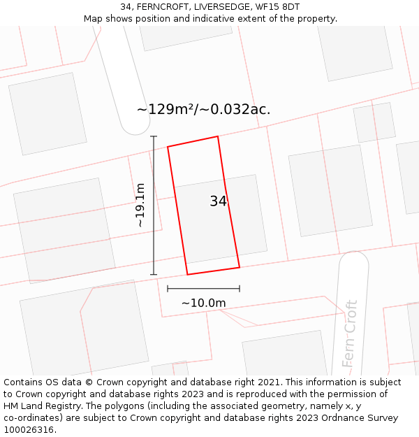 34, FERNCROFT, LIVERSEDGE, WF15 8DT: Plot and title map