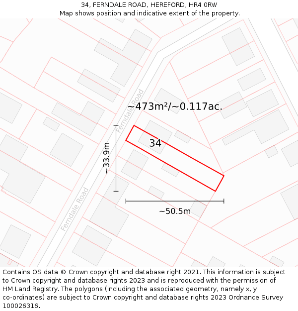 34, FERNDALE ROAD, HEREFORD, HR4 0RW: Plot and title map