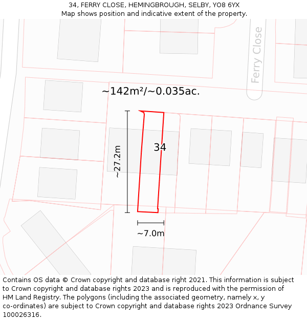 34, FERRY CLOSE, HEMINGBROUGH, SELBY, YO8 6YX: Plot and title map