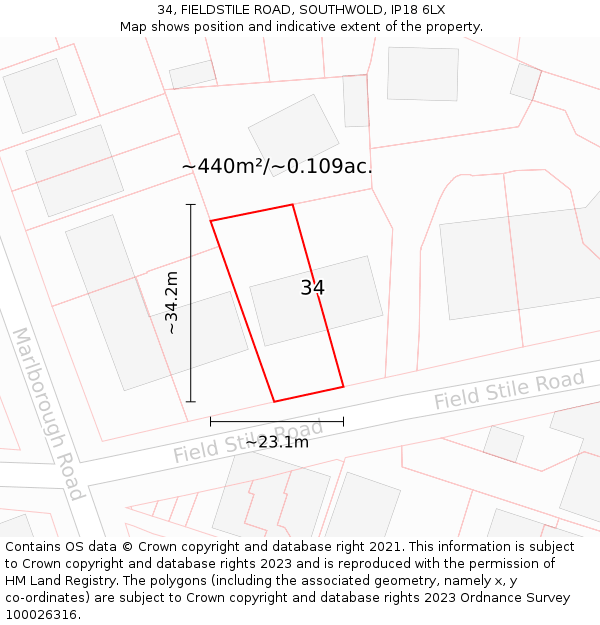 34, FIELDSTILE ROAD, SOUTHWOLD, IP18 6LX: Plot and title map