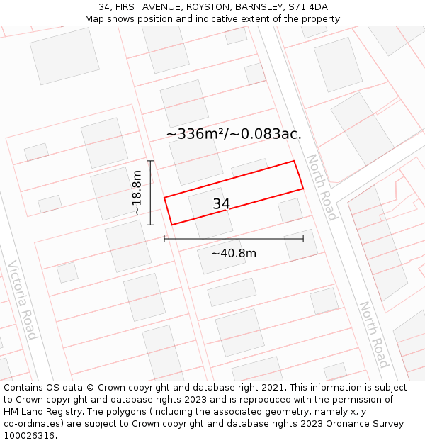 34, FIRST AVENUE, ROYSTON, BARNSLEY, S71 4DA: Plot and title map