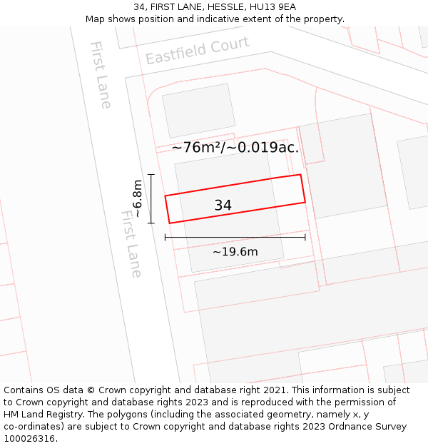 34, FIRST LANE, HESSLE, HU13 9EA: Plot and title map