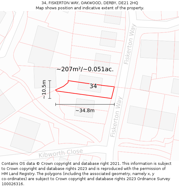34, FISKERTON WAY, OAKWOOD, DERBY, DE21 2HQ: Plot and title map