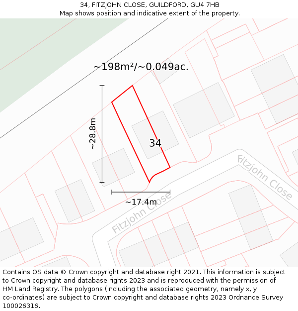 34, FITZJOHN CLOSE, GUILDFORD, GU4 7HB: Plot and title map