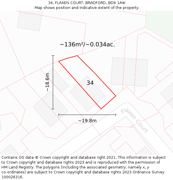 34, FLAXEN COURT, BRADFORD, BD6 1AW: Plot and title map