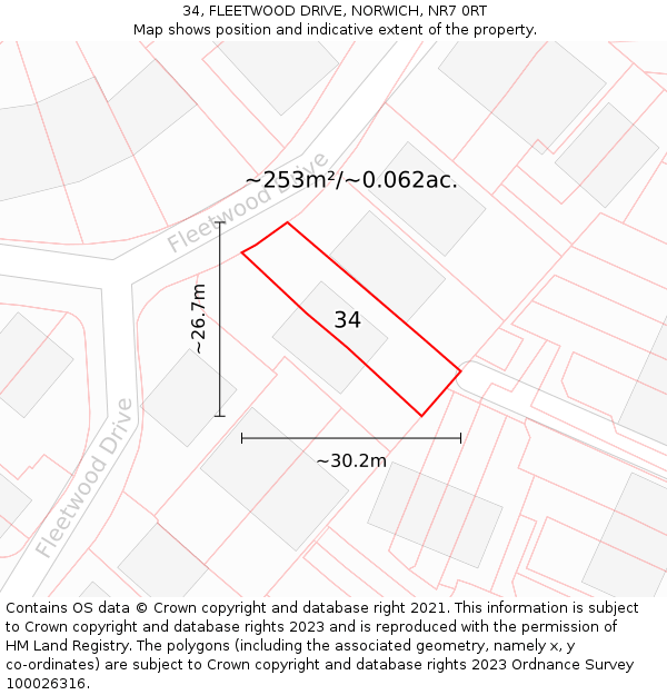 34, FLEETWOOD DRIVE, NORWICH, NR7 0RT: Plot and title map