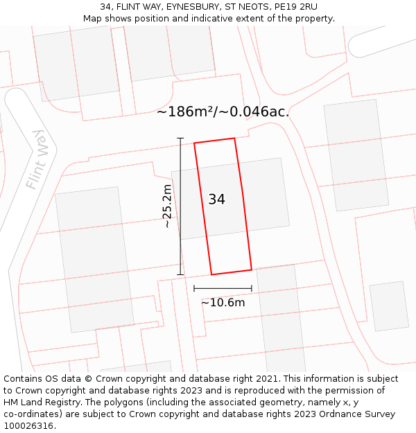 34, FLINT WAY, EYNESBURY, ST NEOTS, PE19 2RU: Plot and title map
