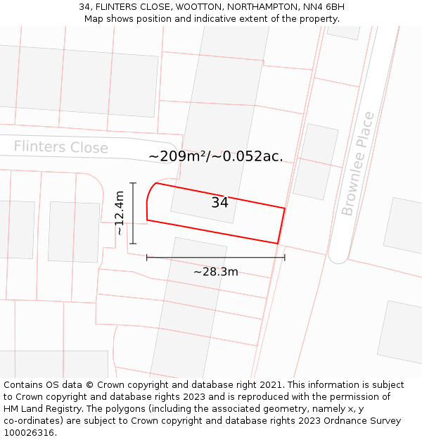 34, FLINTERS CLOSE, WOOTTON, NORTHAMPTON, NN4 6BH: Plot and title map