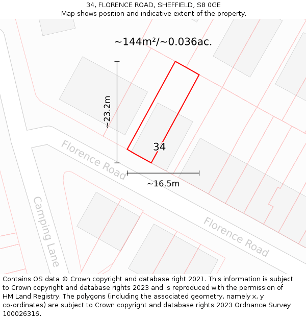 34, FLORENCE ROAD, SHEFFIELD, S8 0GE: Plot and title map