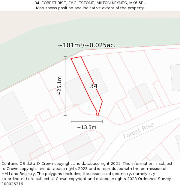 34, FOREST RISE, EAGLESTONE, MILTON KEYNES, MK6 5EU: Plot and title map