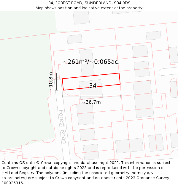 34, FOREST ROAD, SUNDERLAND, SR4 0DS: Plot and title map