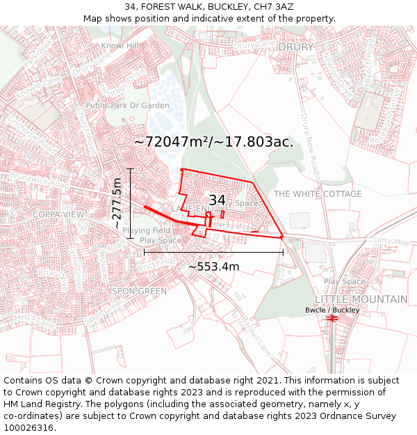 34, FOREST WALK, BUCKLEY, CH7 3AZ: Plot and title map