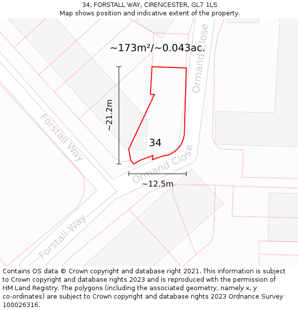 34, FORSTALL WAY, CIRENCESTER, GL7 1LS: Plot and title map