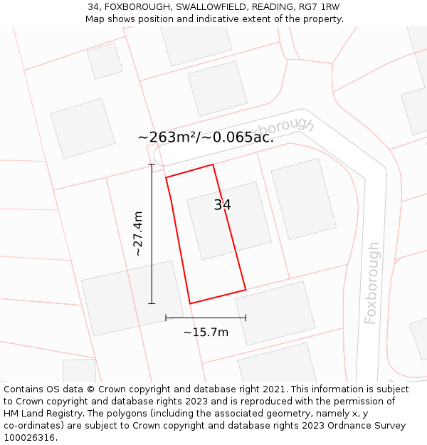 34, FOXBOROUGH, SWALLOWFIELD, READING, RG7 1RW: Plot and title map