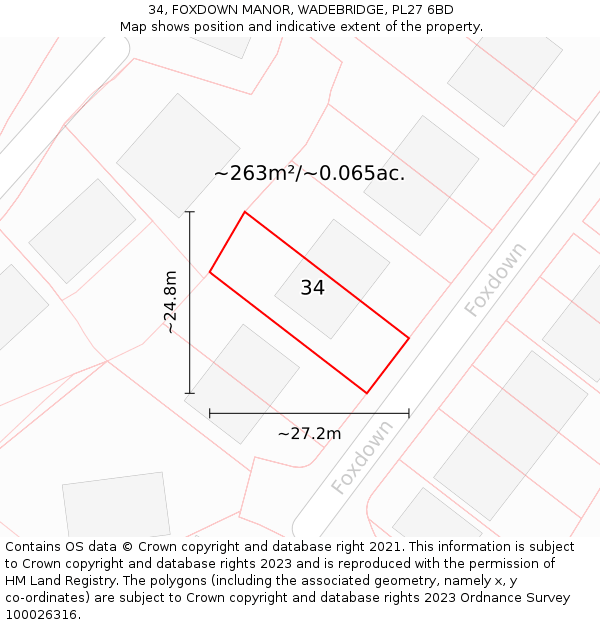 34, FOXDOWN MANOR, WADEBRIDGE, PL27 6BD: Plot and title map