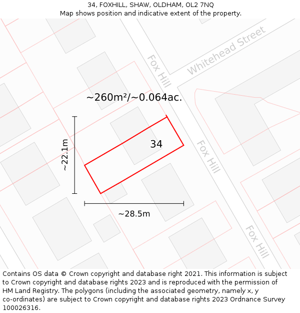 34, FOXHILL, SHAW, OLDHAM, OL2 7NQ: Plot and title map