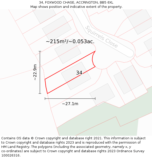 34, FOXWOOD CHASE, ACCRINGTON, BB5 6XL: Plot and title map