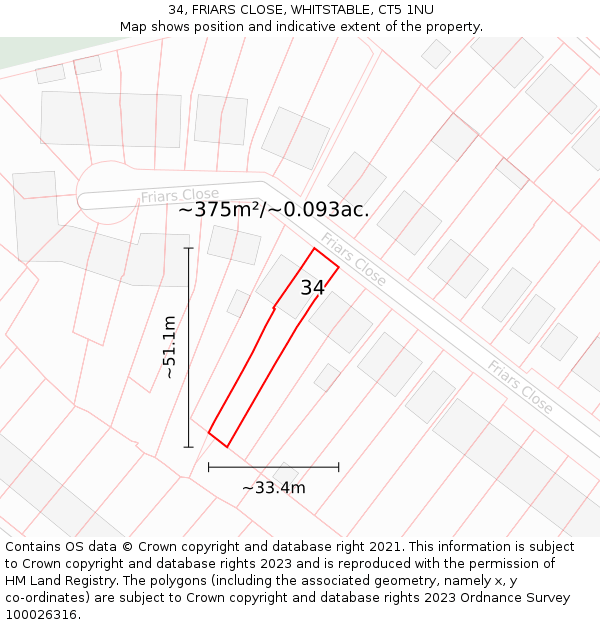 34, FRIARS CLOSE, WHITSTABLE, CT5 1NU: Plot and title map