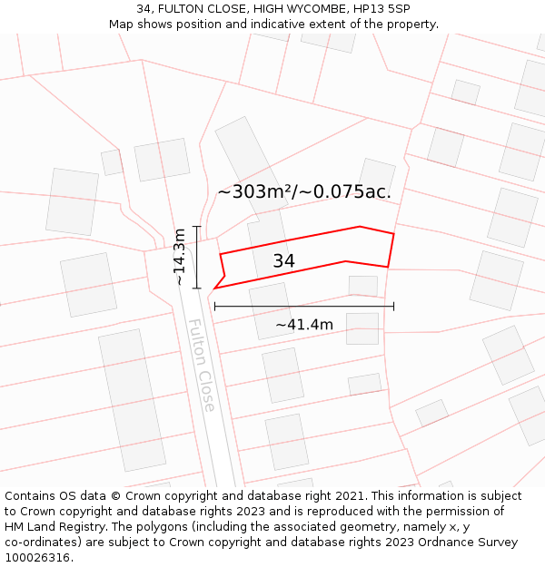 34, FULTON CLOSE, HIGH WYCOMBE, HP13 5SP: Plot and title map