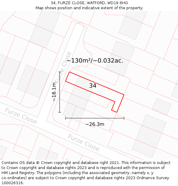 34, FURZE CLOSE, WATFORD, WD19 6HG: Plot and title map