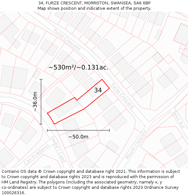 34, FURZE CRESCENT, MORRISTON, SWANSEA, SA6 6BP: Plot and title map
