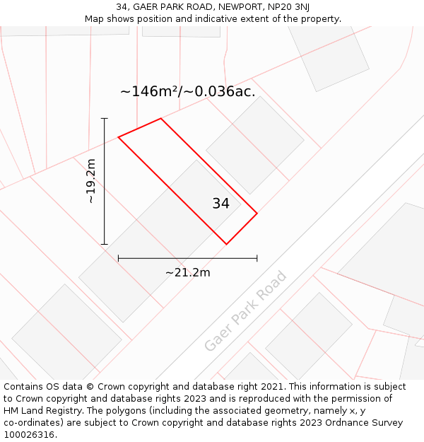 34, GAER PARK ROAD, NEWPORT, NP20 3NJ: Plot and title map