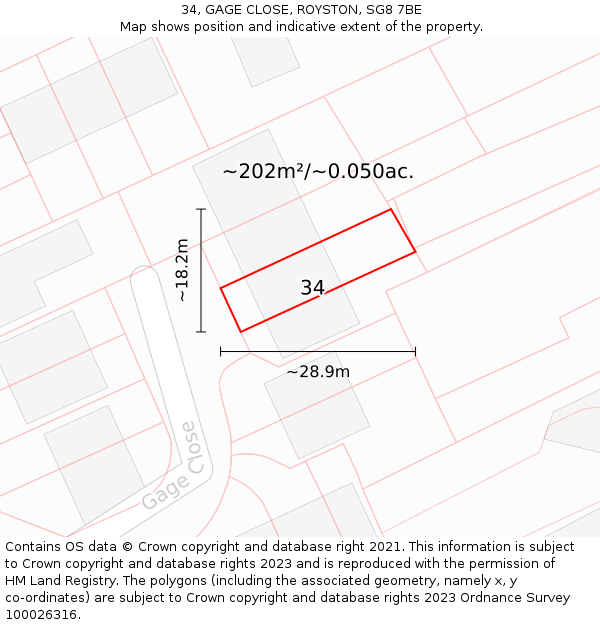 34, GAGE CLOSE, ROYSTON, SG8 7BE: Plot and title map