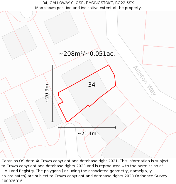 34, GALLOWAY CLOSE, BASINGSTOKE, RG22 6SX: Plot and title map