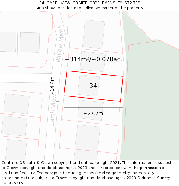 34, GARTH VIEW, GRIMETHORPE, BARNSLEY, S72 7FS: Plot and title map