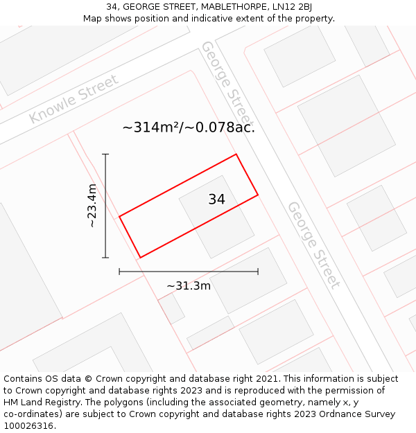 34, GEORGE STREET, MABLETHORPE, LN12 2BJ: Plot and title map